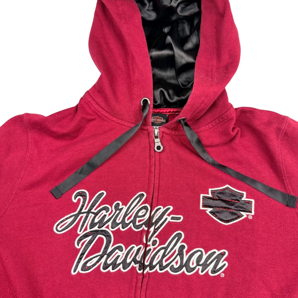 Harley-Davidson Womens Red Satin Lined Full Zip Hoodie XL Roughrider ND HU02
